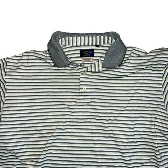 Callaway Golf Polo Size Large Striped Green White Short Sleeve Two-Ply y2k - Picture 4 of 10